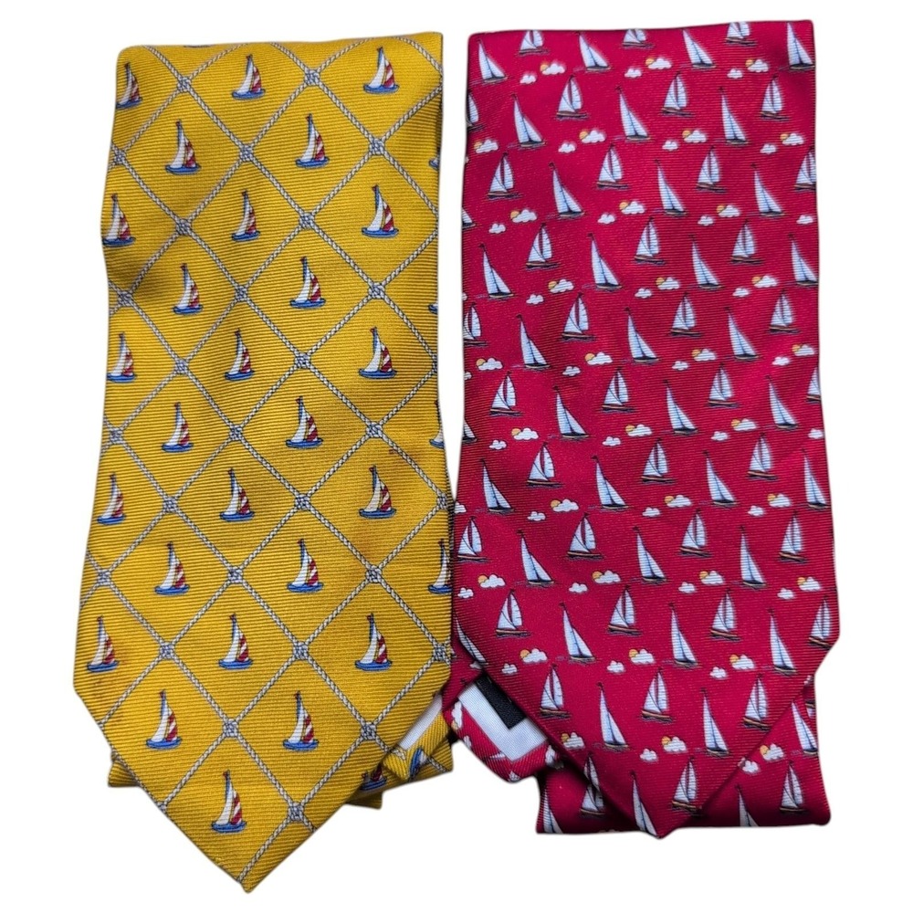 Brooks Brothers TIes Lot Nautical Sailboats Clouds Knots Red‎ Yellow USA 59" 60"